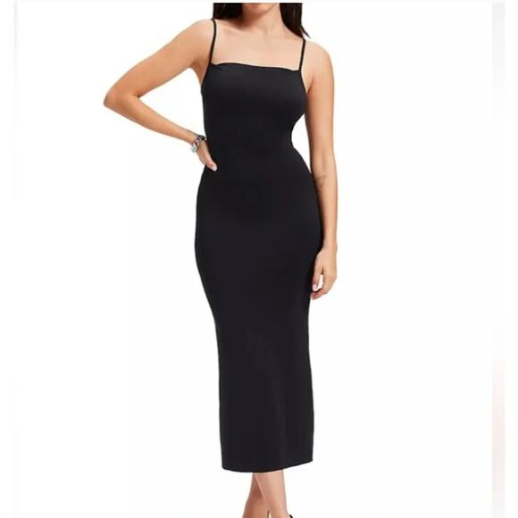 Good American Scuba Midi Dress 5 (2XL) Black Bodycon Square Neck Adjustable - Picture 1 of 13